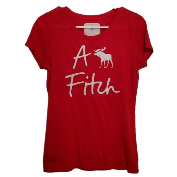 Abercrombie & Fitch Women's Red Embroidered Tee Size Small - Picture 1 of 6